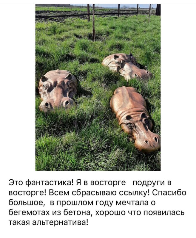 Скульптура Бегемот Мама в золоте (105 см) 5 Отзыв по бегемотам